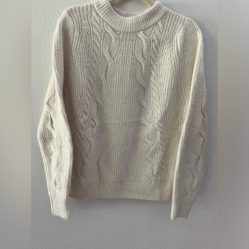 Topshop Mock neck Cable-knit Cream Sweater